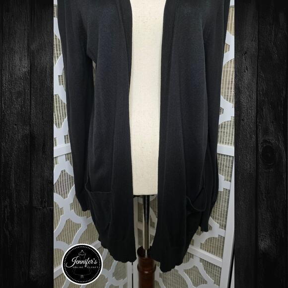 LOFT Black, Open Front with Pockets Cardigan Size L - Picture 3 of 8
